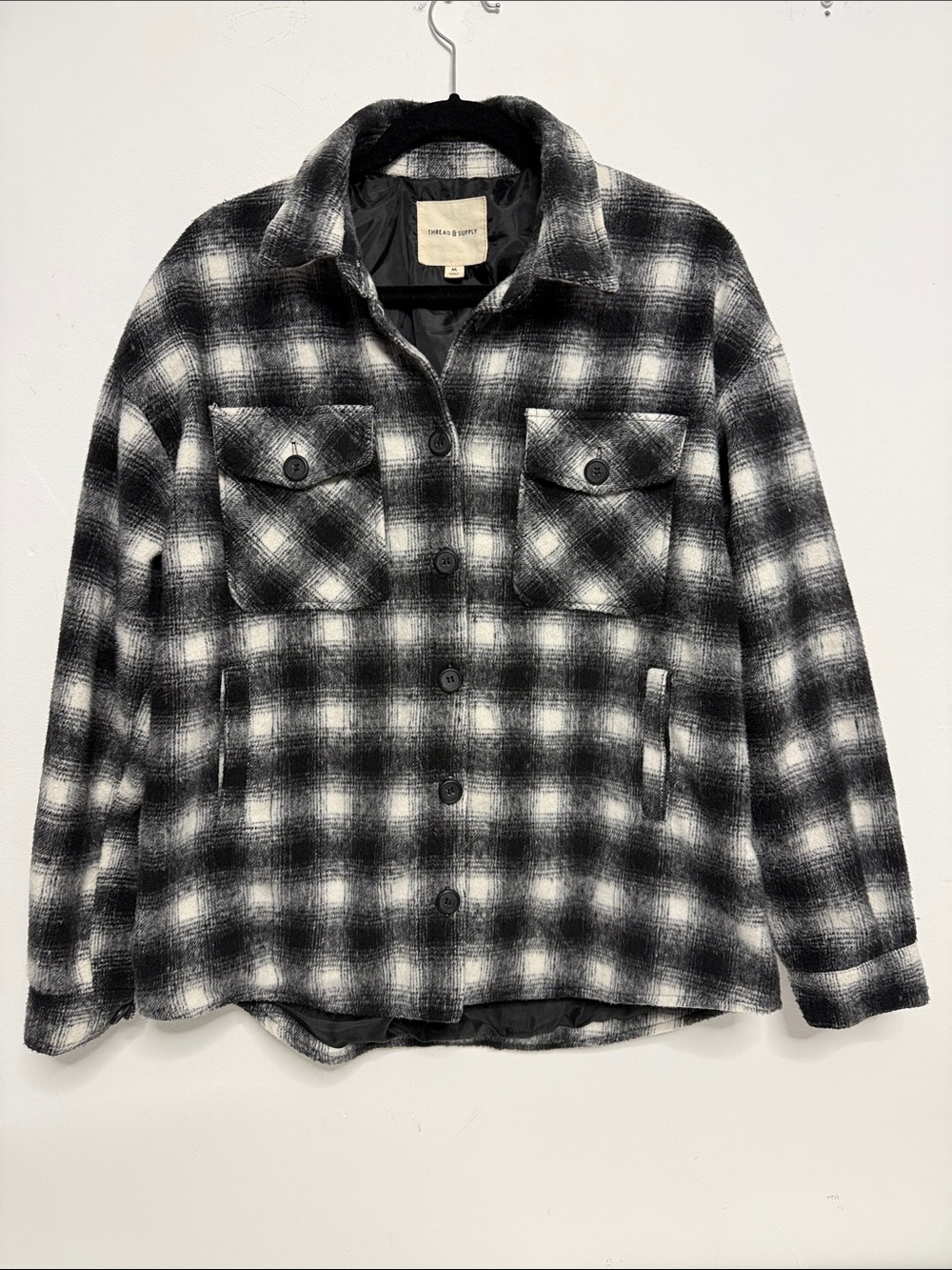 Thread & Supply Black and White Plaid Utility Jacket